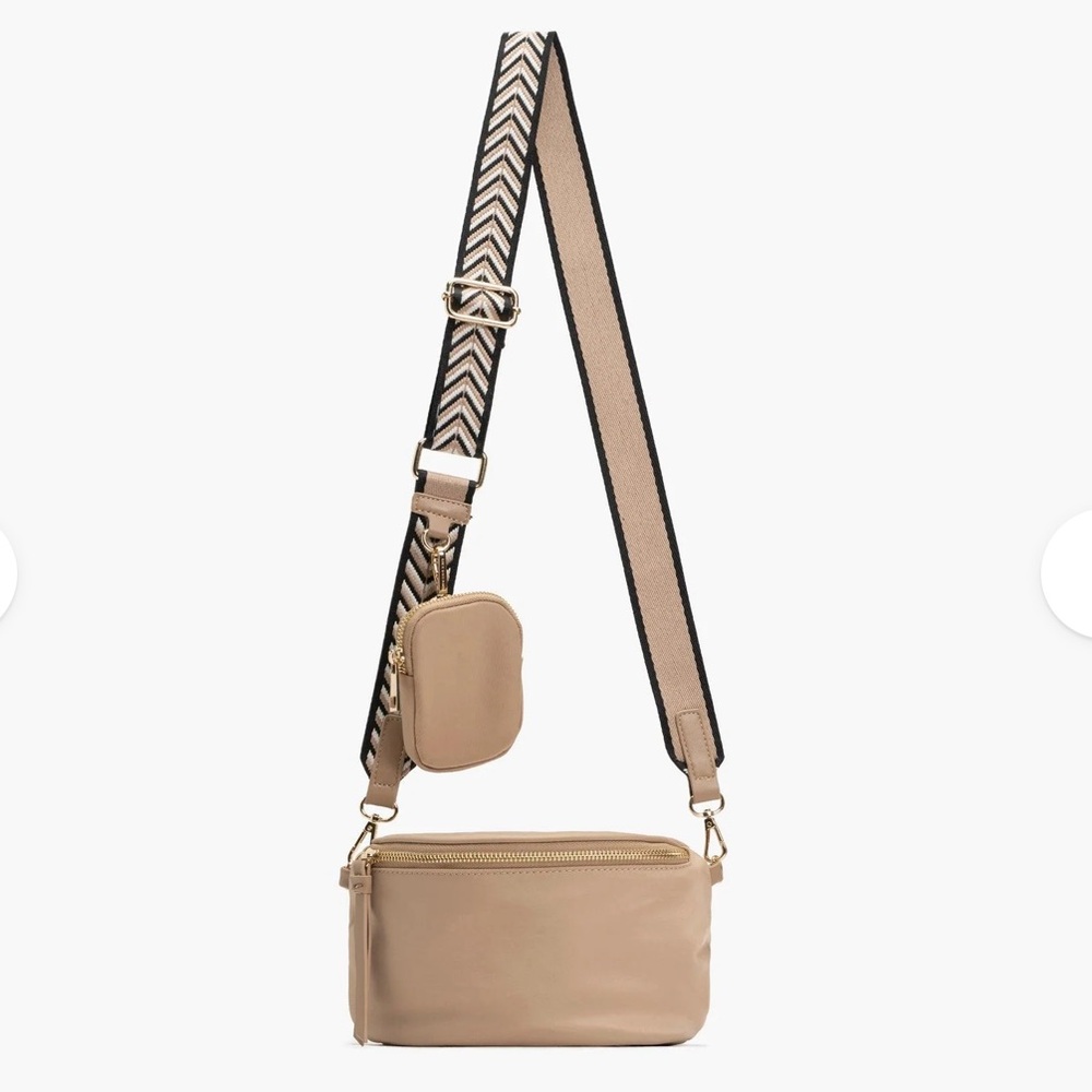 Beige Crossbody Bag with Detachable Patterned Strap - Picture 12 of 16